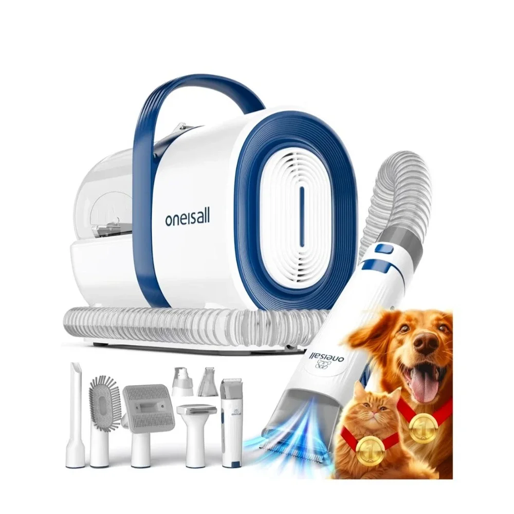 Oneisall Dog Grooming Vacuum 7-in-1 Kit Clipper Nail Grinder 1.5L Blue White